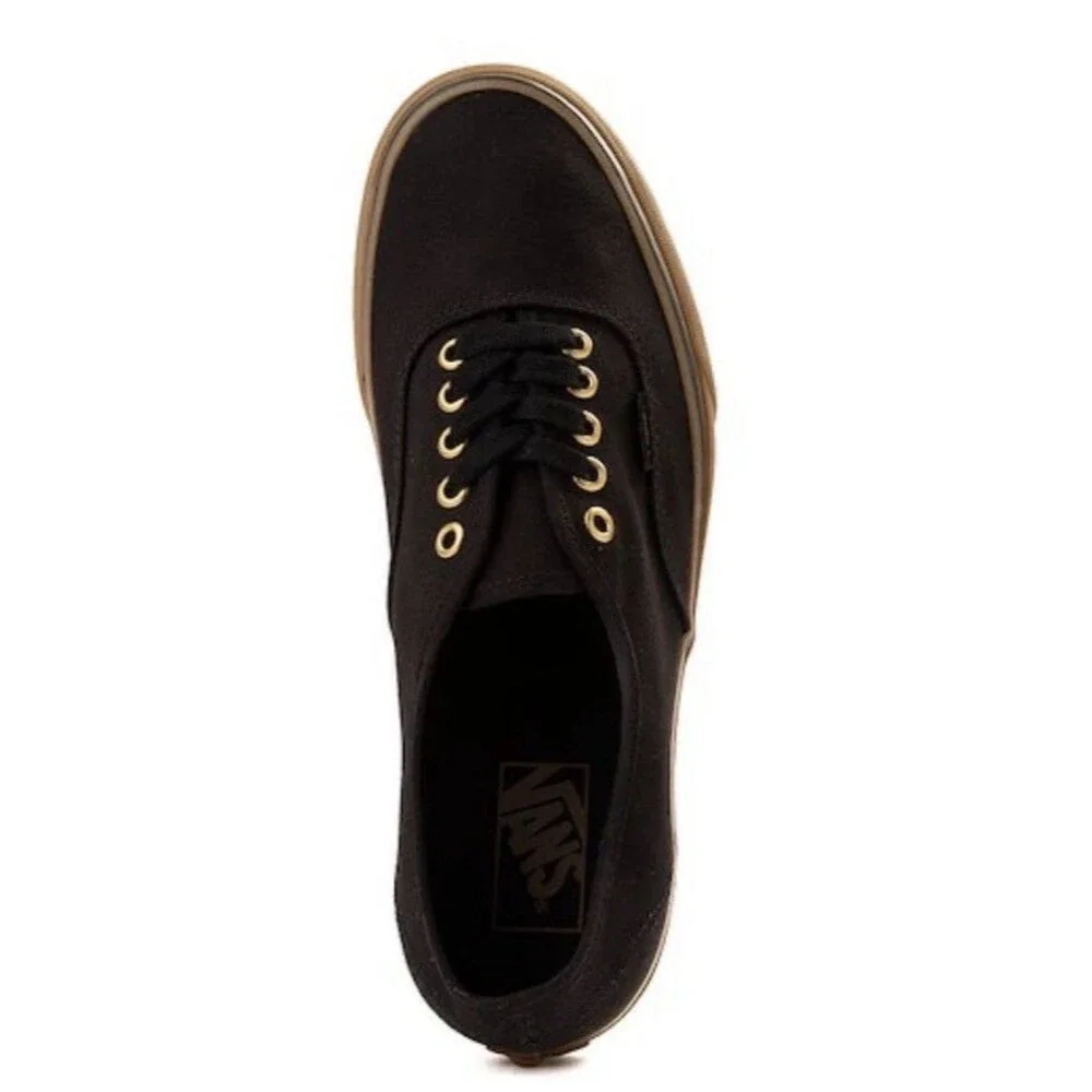 EUC VANS Authentic Men 6.5 Women 8 Canvas Lace-Up Sneakers Black Gum Rubber Sole